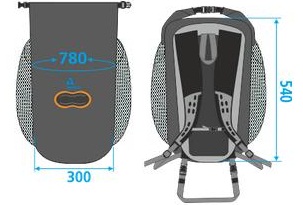 Размеры водонепроницаемого походного рюкзака Aquapac 788